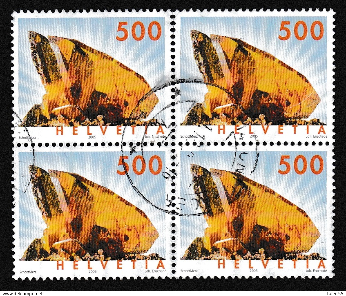 Switzerland Titanite Mineral 5 Fr Block Of 4 Perf 13¾*14¼ RARE 2005 Canc SG#1525a Sc#1131a - Used Stamps