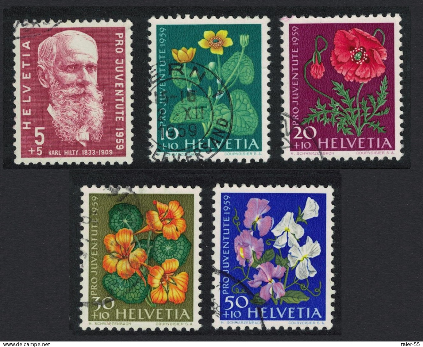 Switzerland Flowers 5v Pro Juventute 1959 1959 Canc SG#J177-J181 Sc#B287-B291 - Usados