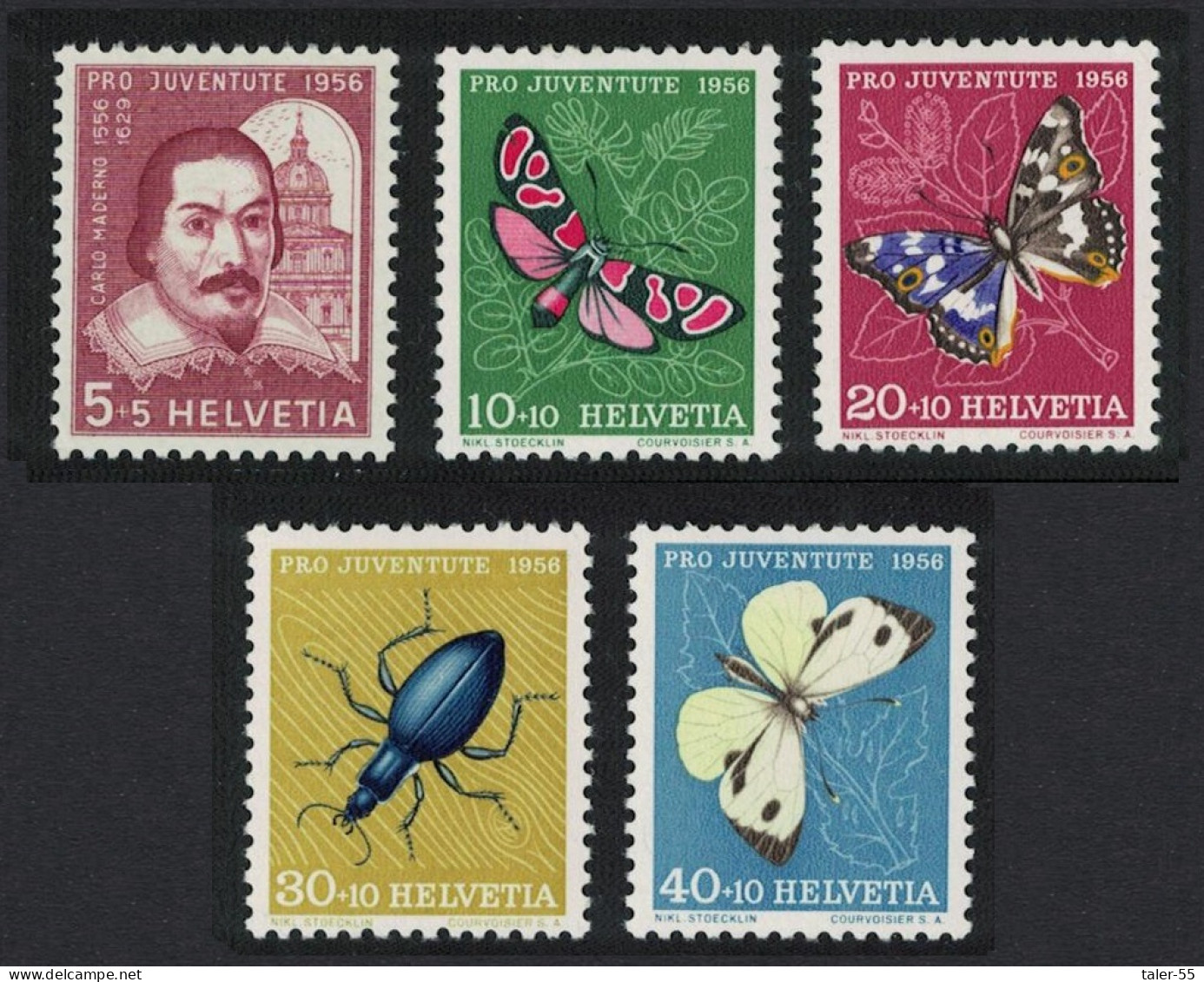 Switzerland Butterflies 5v Moths Beetle Pro Juventute 1956 1956 MH SG#J162-J166 Sc#B257-B261 - Nuevos