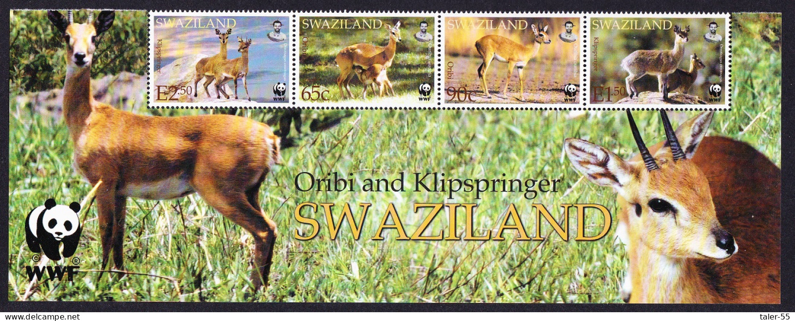 Swaziland WWF Klipspringer And Oribi Bottom Strip Of 4v WWF Logo 2001 MNH SG#704-707 MI#702-705 Sc#698-701 - Swaziland (1968-...)