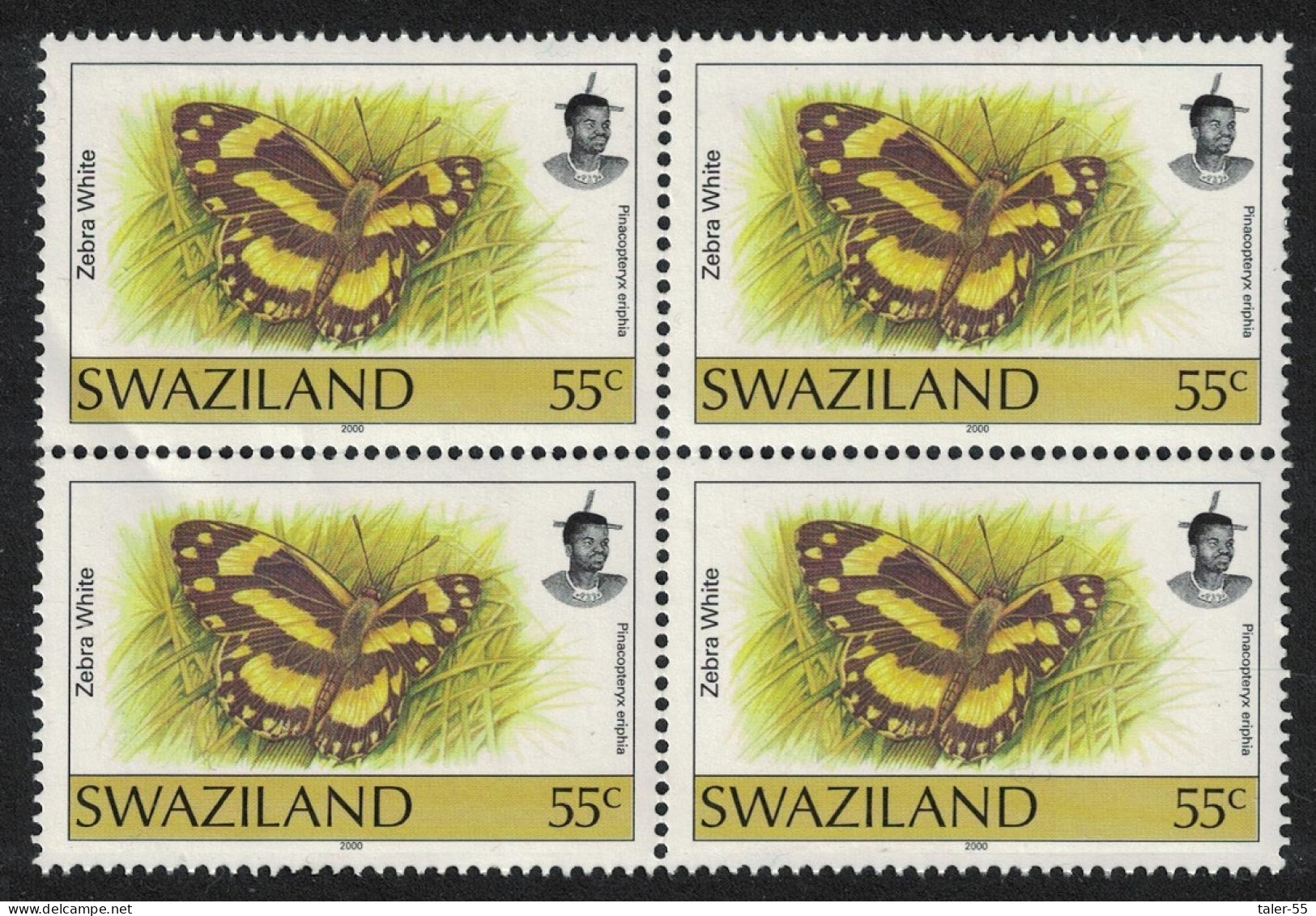 Swaziland Butterfly 'Pinacopteryx Eriphia' 55c Imprint '2000' RARR Bl Of 4 MNH SG#615a - Swaziland (1968-...)