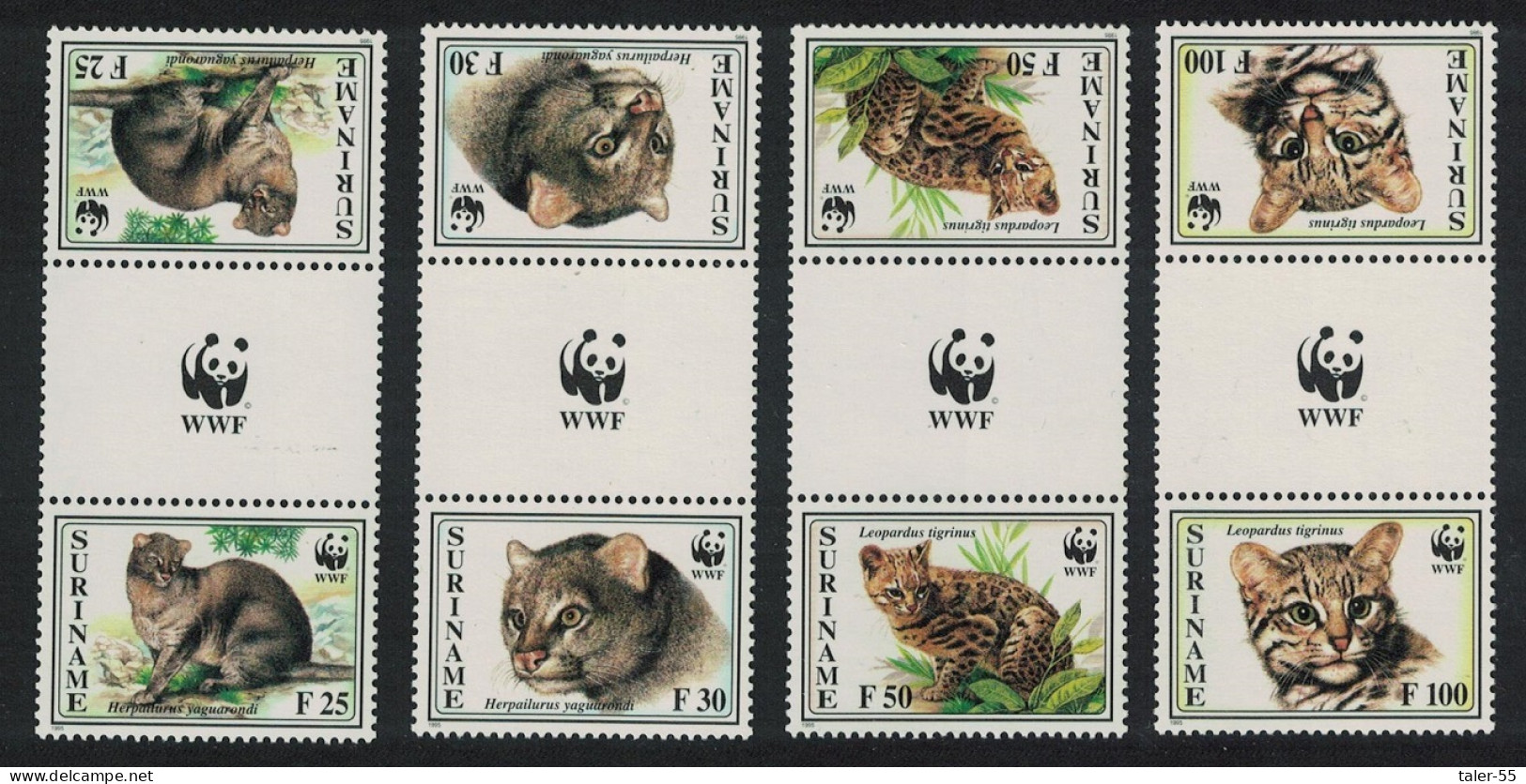 Suriname WWF Spotted Cat Jaguarundi 4v Gutter Pairs RAR 1995 MNH SG#1631-1634 MI#1514-1517 Sc#1010-1013 - Suriname