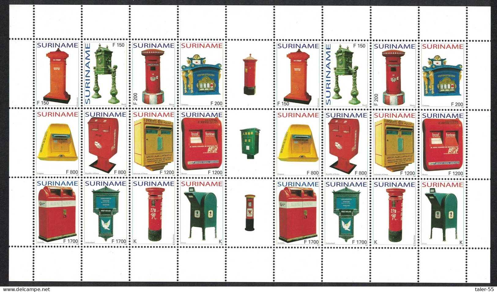 Suriname Mail Boxes Old Currency 12v Sheetlet 2004 MNH SG#2036-2047 - Suriname