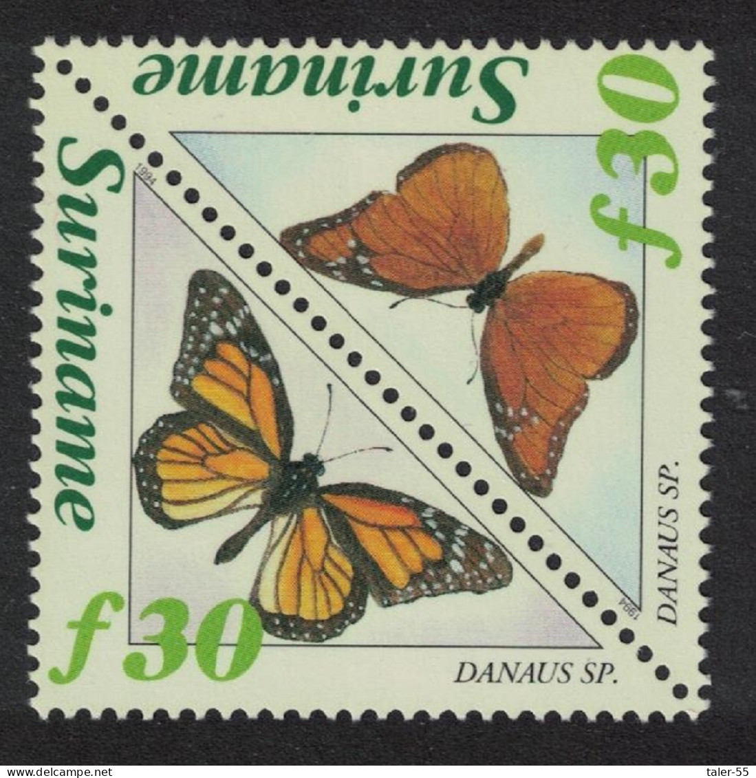 Suriname Butterflies 'Danaus Sp' Triangles Tete-beche Pair 1994 MNH SG#1597-1598 - Suriname