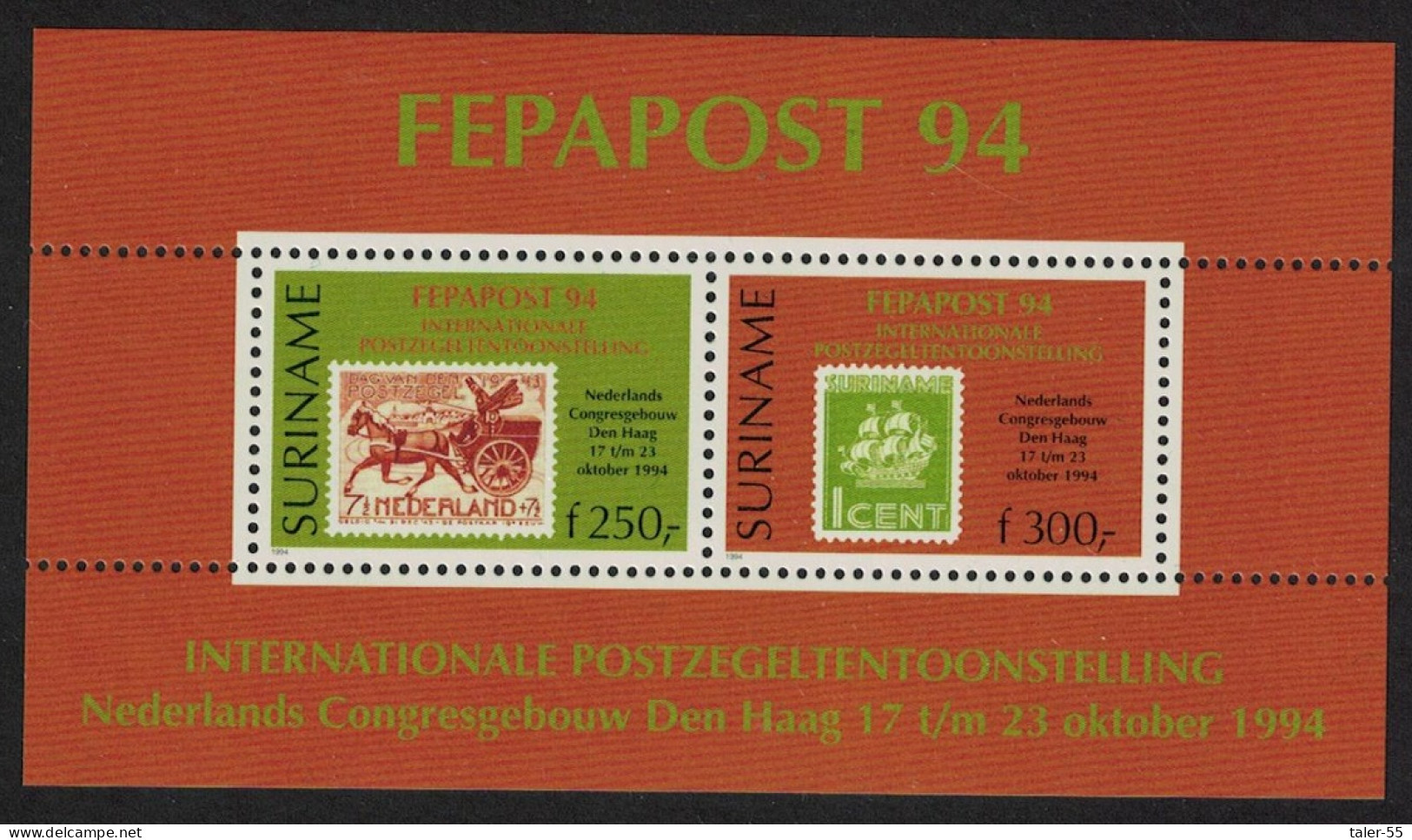 Suriname 'Fepapost 94' European Stamp Exhibition The Hague MS 1994 MNH SG#MS1609 - Suriname