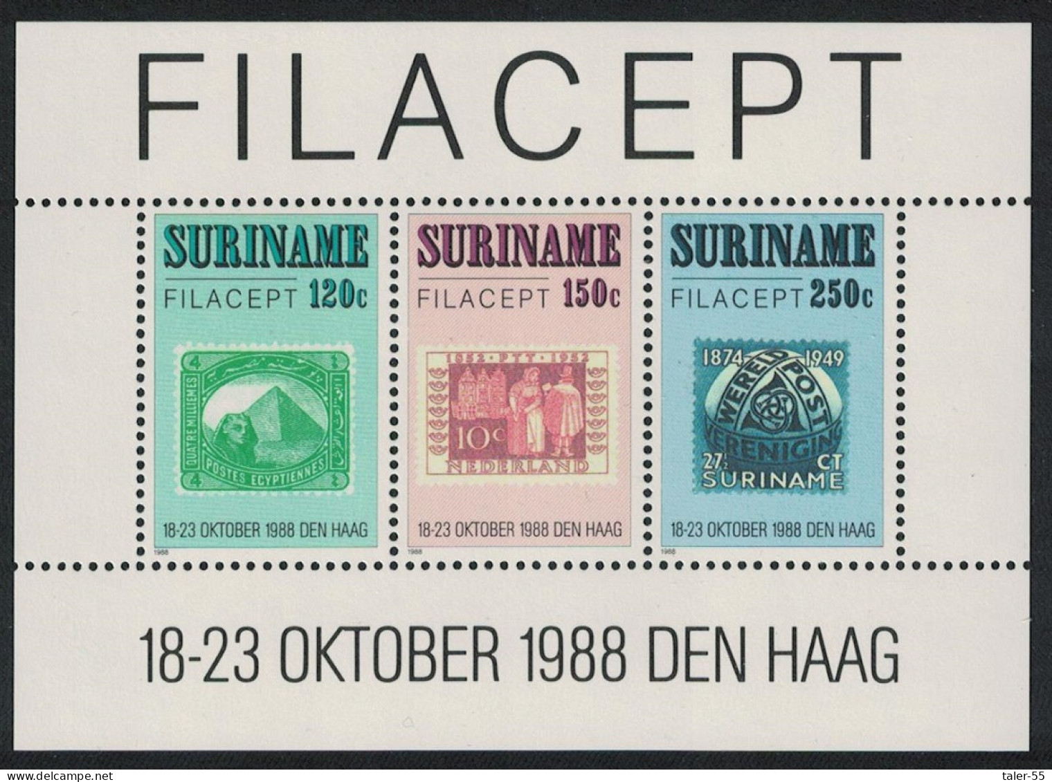 Suriname 'Filacept' Stamp Exhibition The Hague MS 1988 MNH SG#MS1388 - Suriname