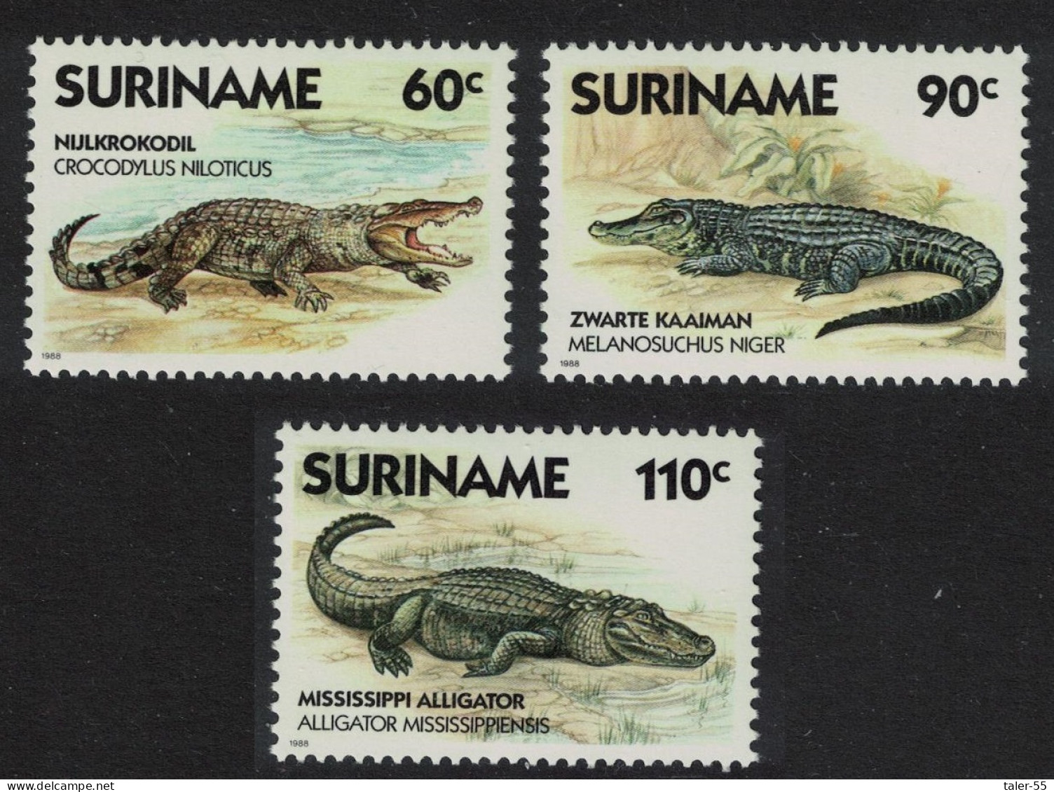 Suriname Gavial Crocodile Alligator Cayman Reptiles 3v 1988 MNH SG#1358-1361 Sc#798-800 - Suriname
