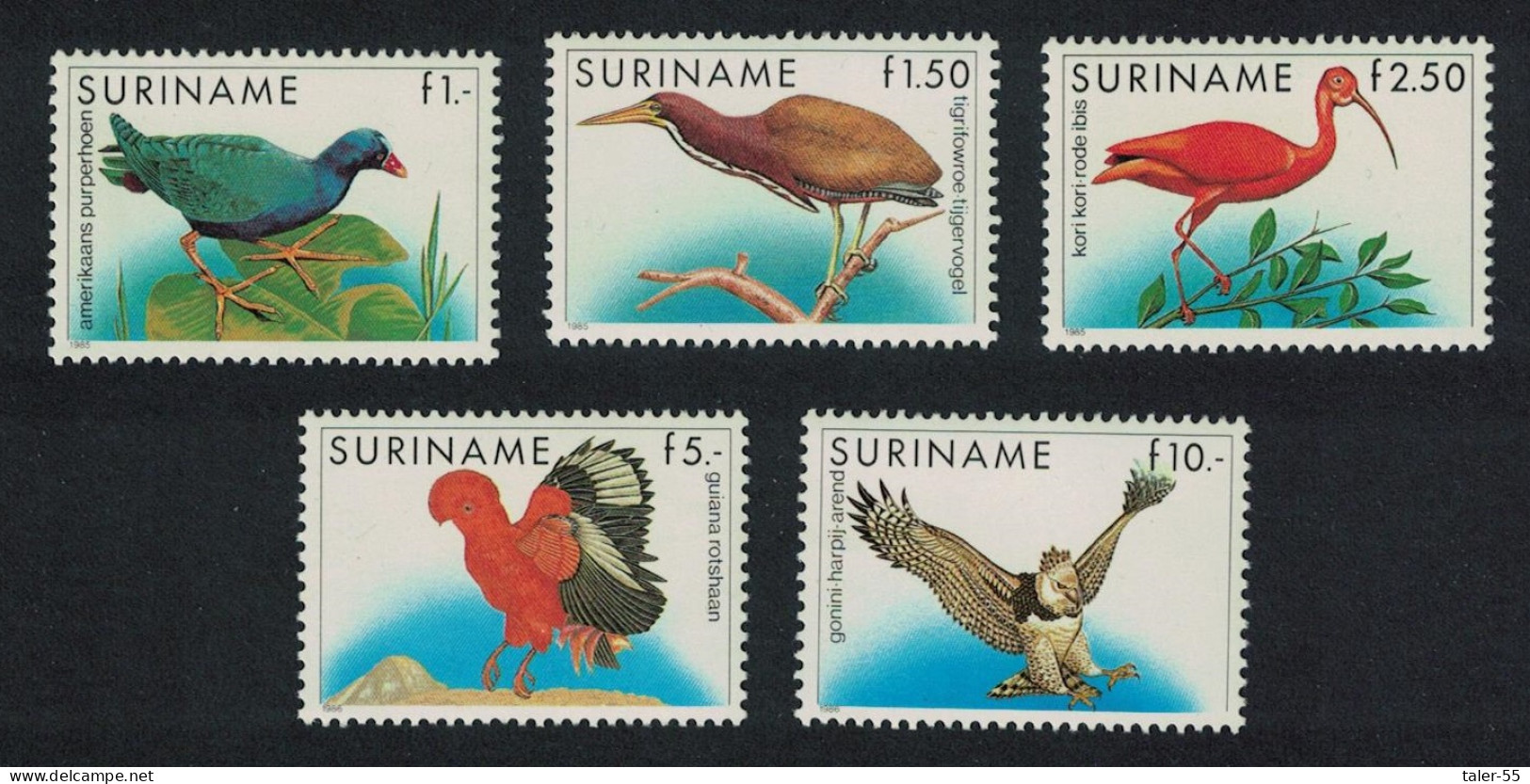 Suriname Gallinule Heron Ibis Eagle Cock-of-the-Rock Birds 5v COMPLETE 1985 MNH SG#1248-1252 MI#1146-1148 - Suriname