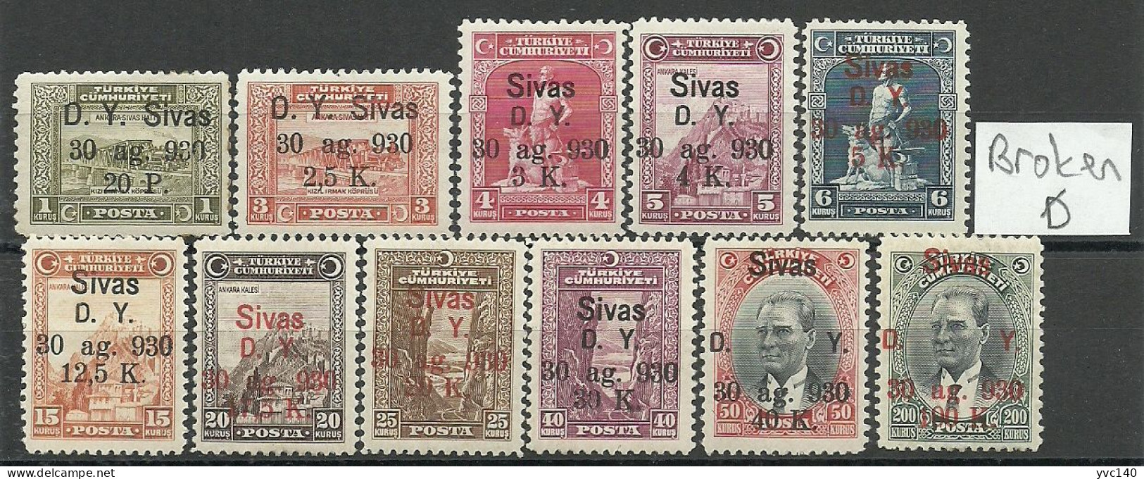 Turkey; 1930 Ankara-Sivas Railway Stamps "Broken (D)" ERROR MNH**/MH* RRR - Nuovi