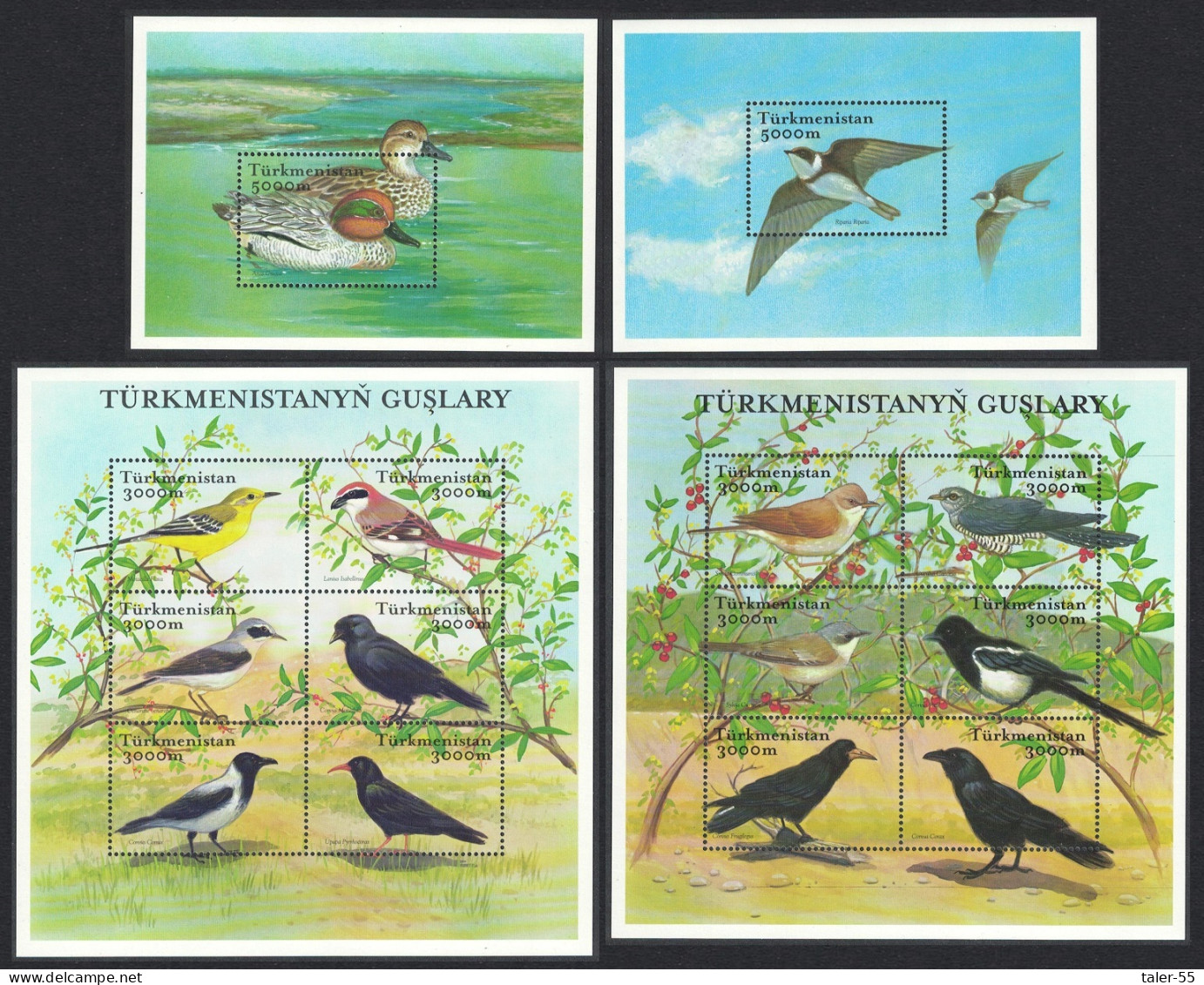 Turkmenistan Birds 2 Sheetlets + 2 MSs 2002 MNH SG#MS111-112 - Turkménistan