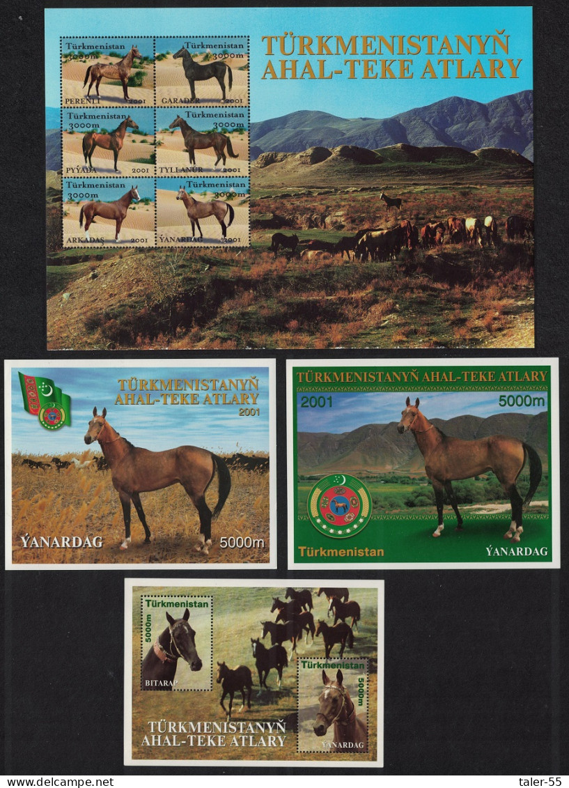 Turkmenistan Akhal-Teke Horses Sheetlet Of 6v +3 MSs 2001 MNH SG#101-106+MS107-108 MI#Block 9-12 - Turkmenistan