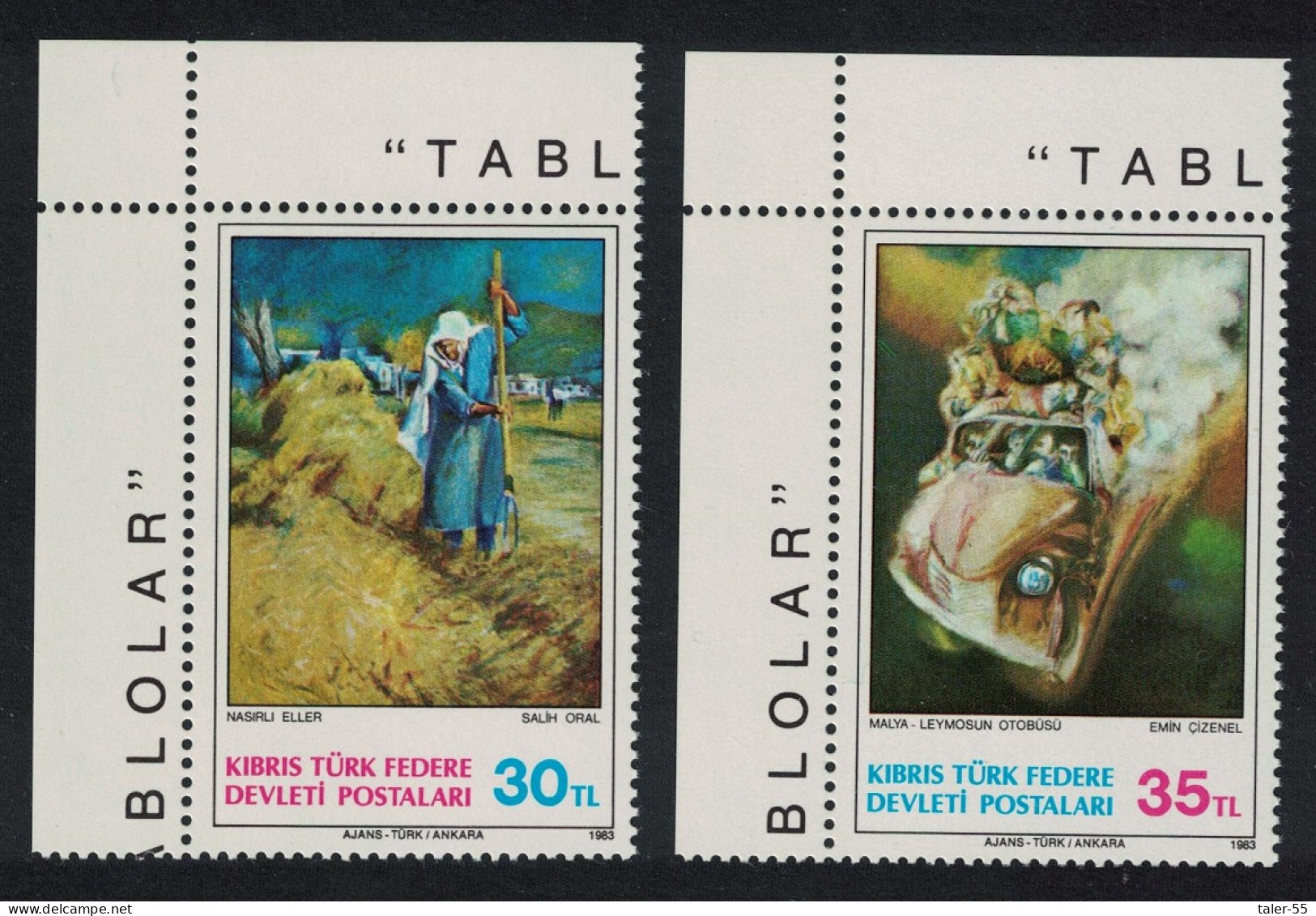 Turkish Cyprus Art 2v Corners 2nd Series 1983 MNH SG#132-133 Sc#125-126 - Ungebraucht