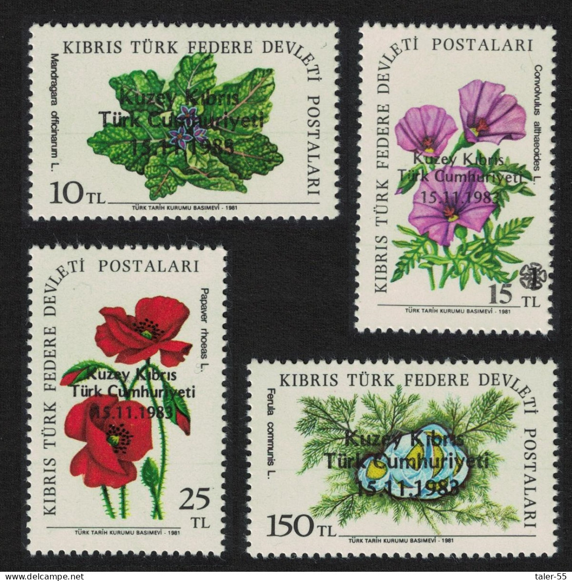 Turkish Cyprus Flowers Overprint 4v 1983 MNH SG#144-147 Sc#138-141 - Neufs