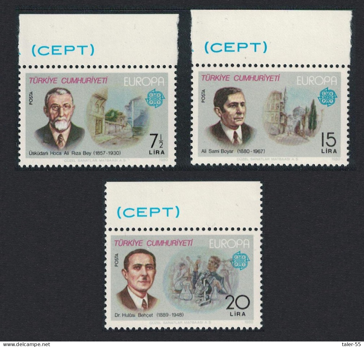 Turkey Europa CEPT Artists Doctor 3v Top Margins 1980 MNH SG#2692-2694 MI#2510-2512 - Ongebruikt