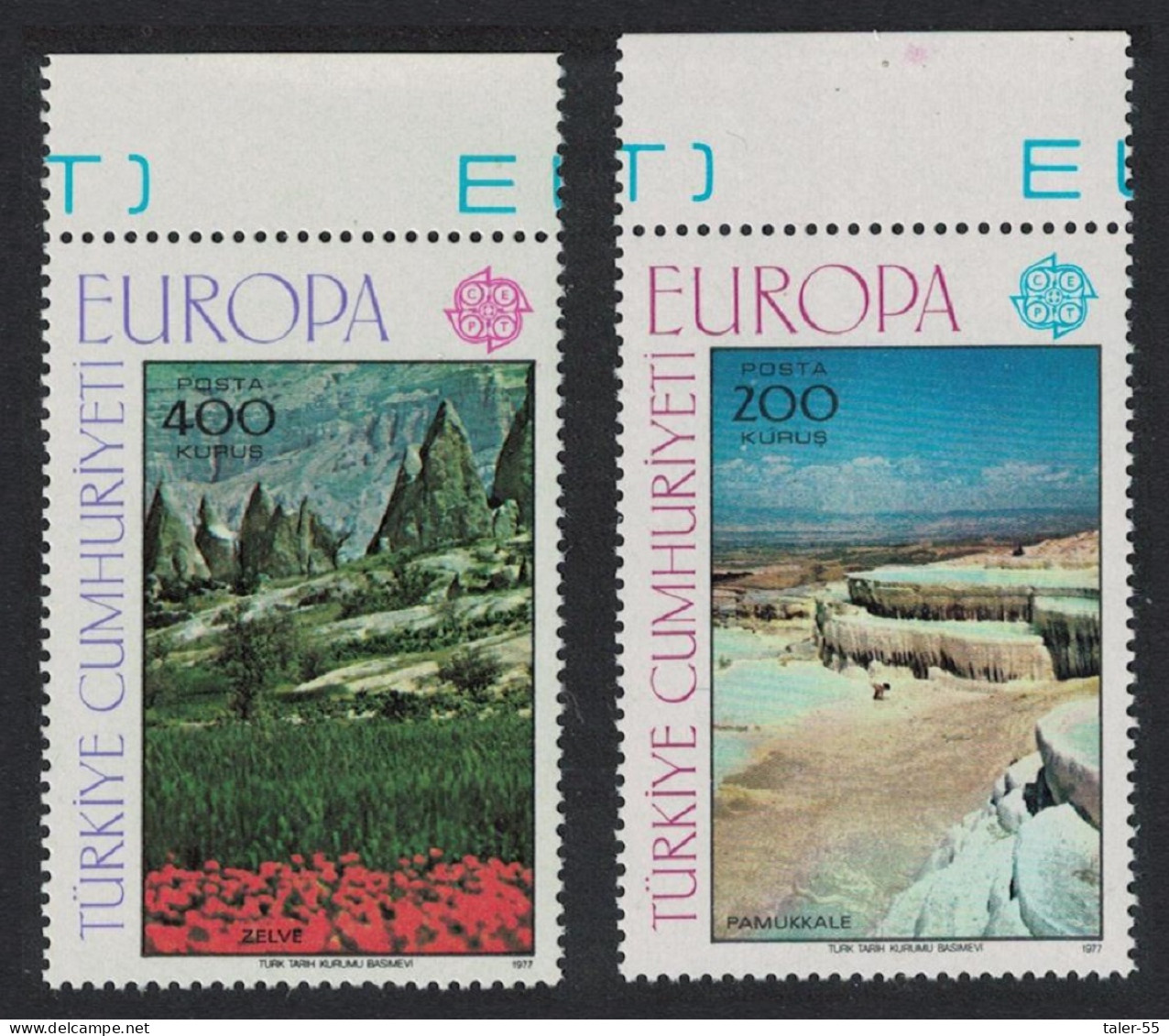 Turkey Europa Landscapes 2v Top Margins 1977 MNH SG#2577-2578 MI#2415-2416 Sc#2051-2052 - Unused Stamps