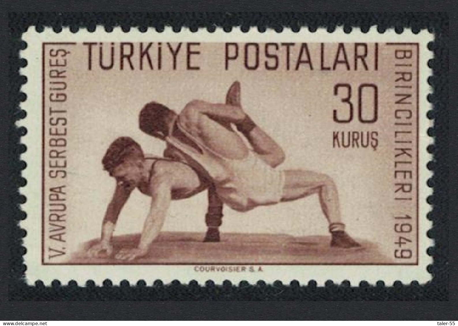 Turkey 5th European Wrestling Championships 30 Kurus 1949 MNH SG#1407 Sc#988 - Unused Stamps