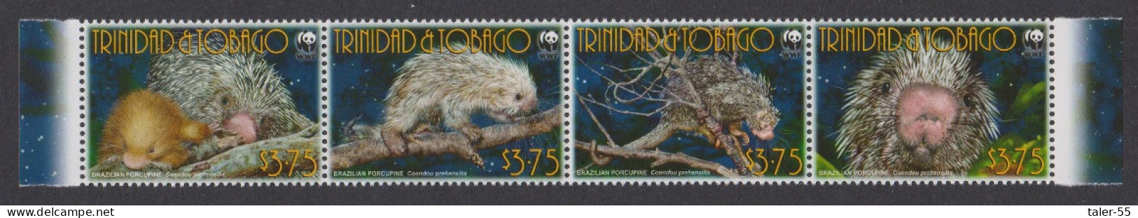 Trinidad And Tobago WWF Brazilian Porcupine Strip Of 4v 2008 MNH MI#955-958 Sc#840a-d - Trinidad & Tobago (1962-...)