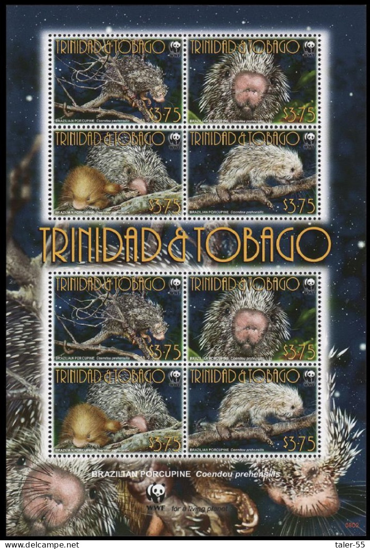 Trinidad And Tobago WWF Brazilian Porcupine Sheetlet Of 2 Sets 2008 MNH MI#955-958 Sc#840a-d - Trindad & Tobago (1962-...)