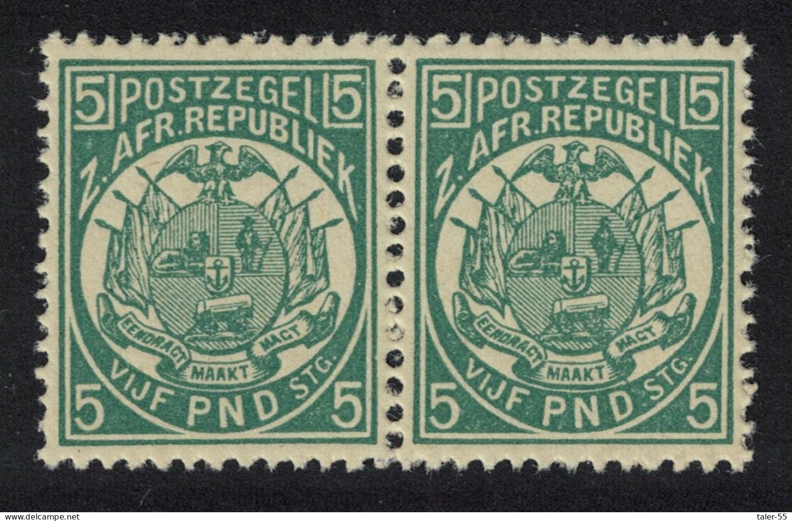 Transvaal £5 Deep Green Pair REPRINT Perf 12½ 1892 MNH SG#187 - Transvaal (1870-1909)