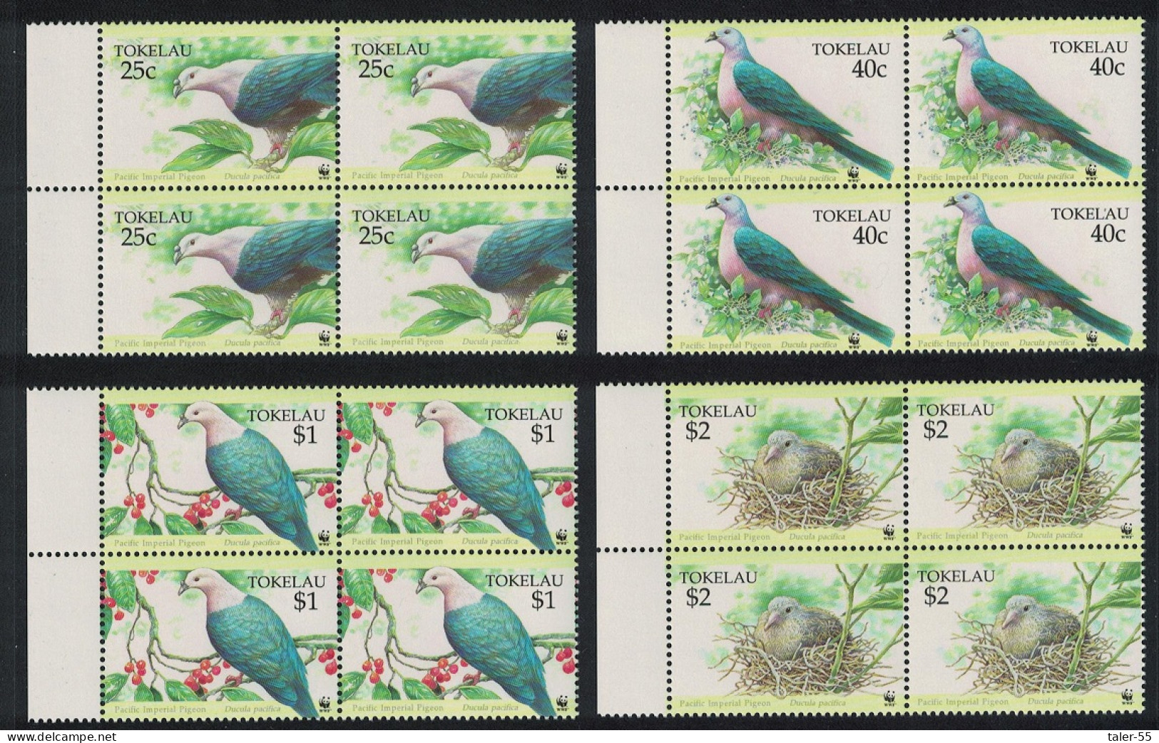Tokelau Birds WWF Pacific Imperial Pigeon 4v Blocks Of 4 Margins 1995 MNH SG#220-223 MI#210-213 Sc#204-207 - Tokelau