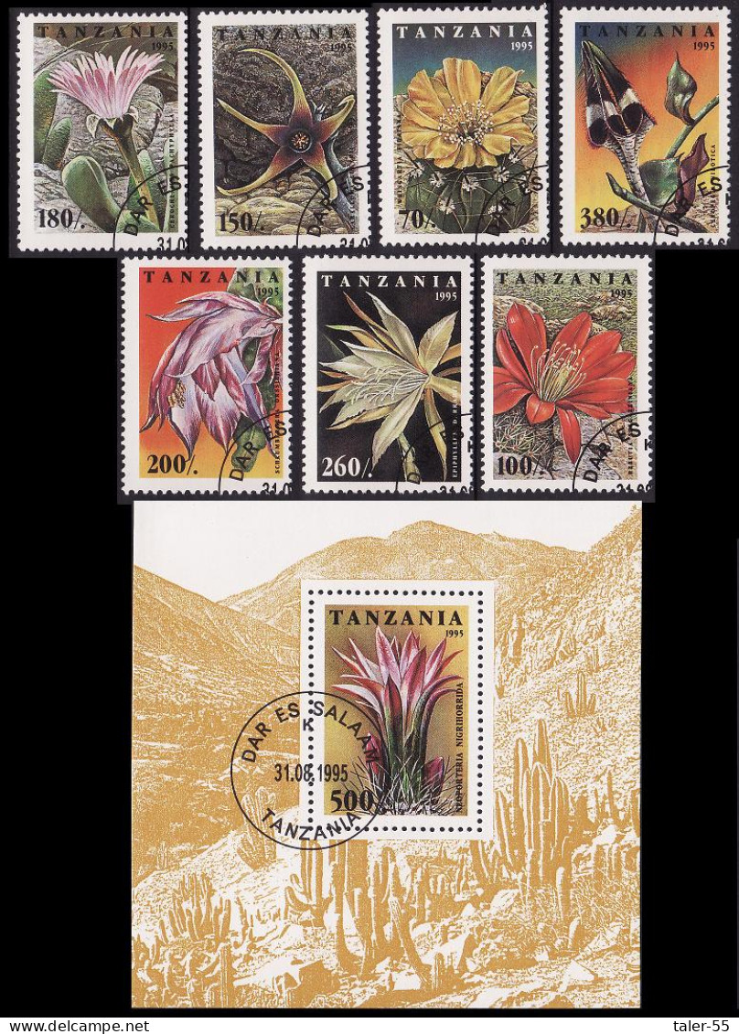 Tanzania Cacti 7v+MS 1995 CTO Sc#1380-1387 - Tanzania (1964-...)