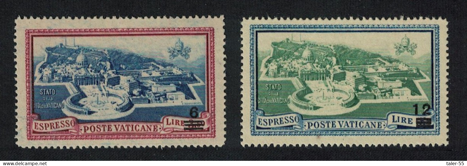 Vatican Express Mail Aerial View 2v Overprints 1946 MNH SG#E118-E119 Sc#E7-E8 - Neufs