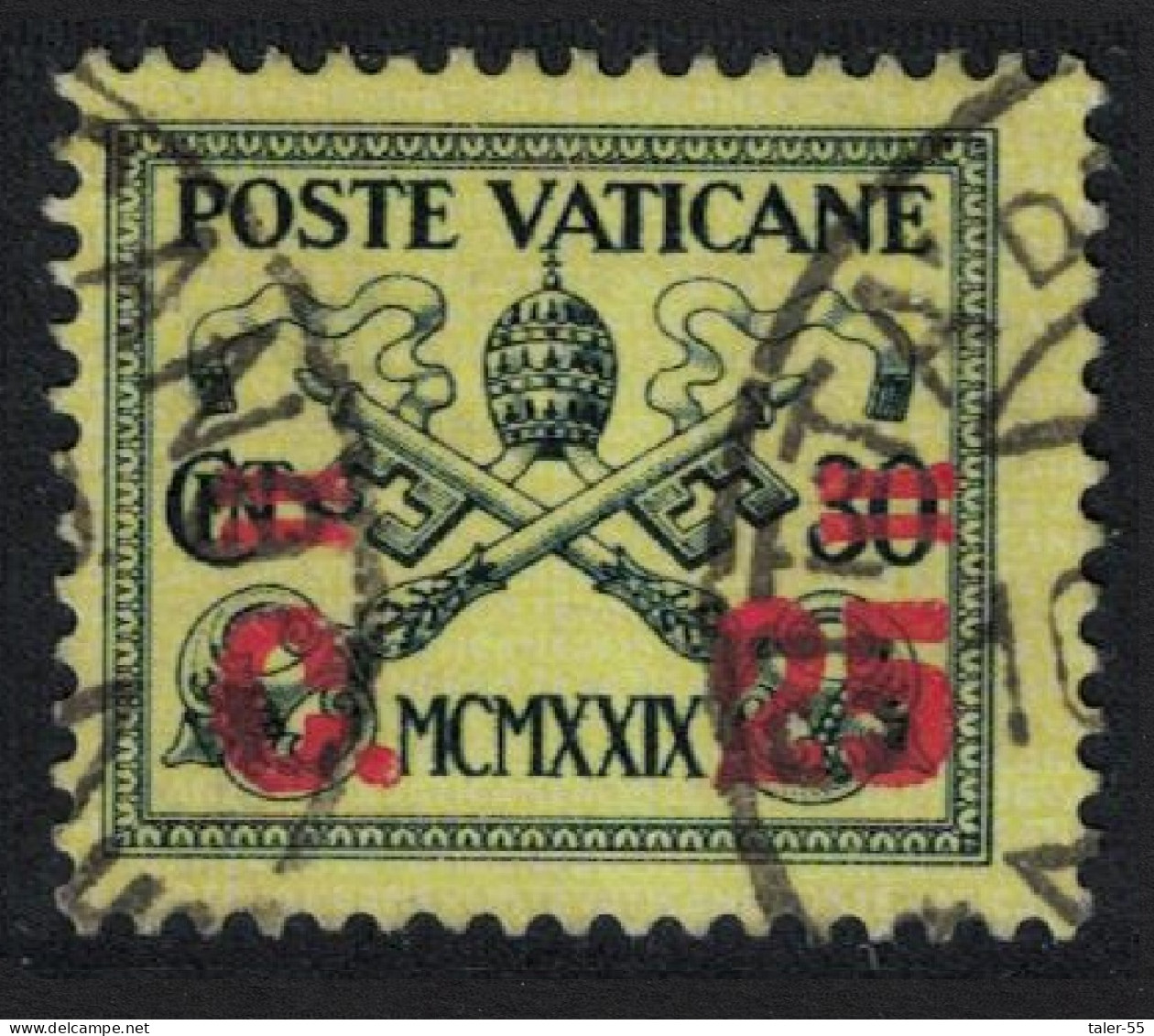 Vatican Papal Tiara And St Peter's Keys Ovpt 25c T2 1931 Canc SG#14 MI#16 Sc#2 - Gebruikt