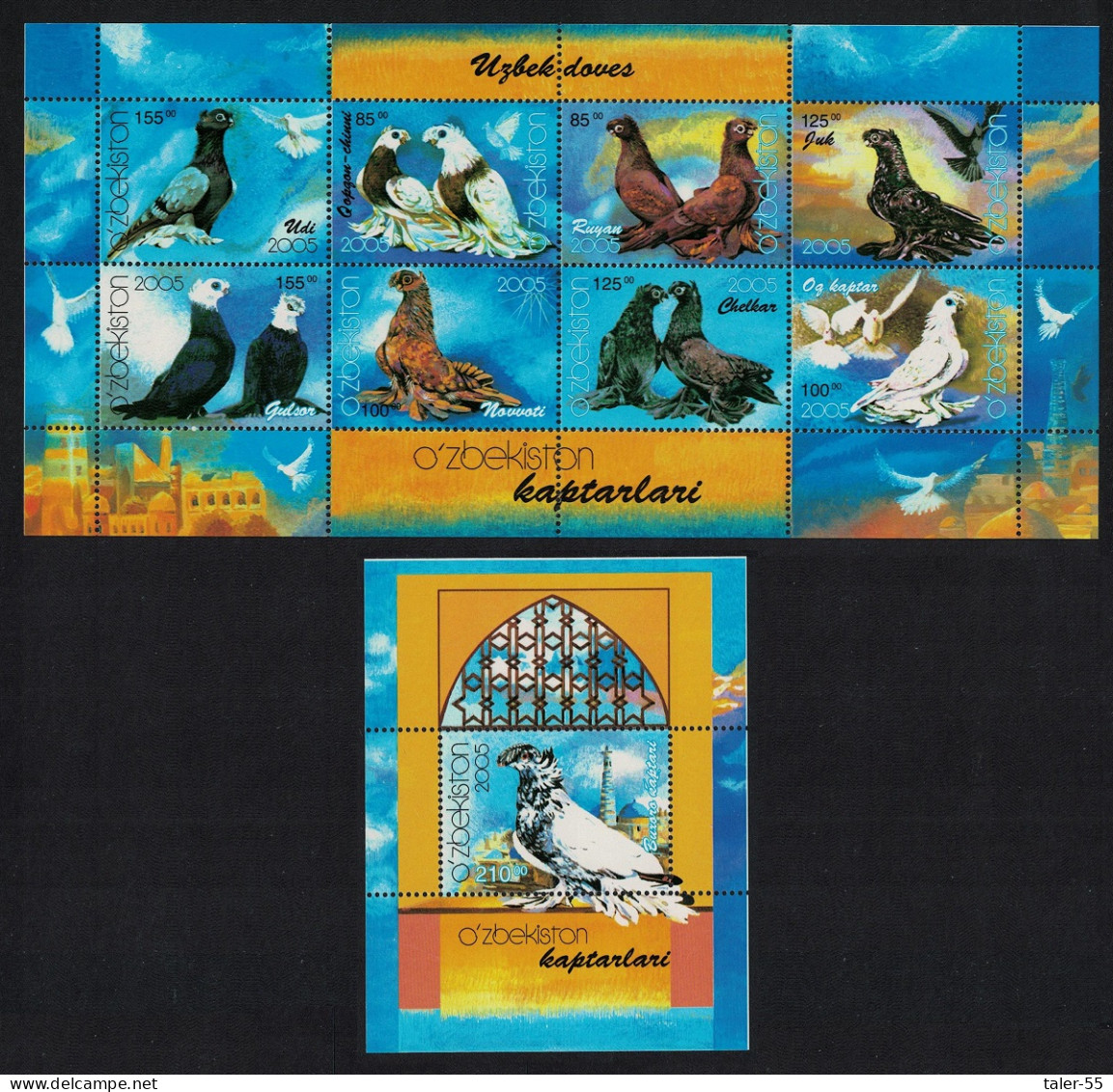 Uzbekistan Pigeons Birds Sheetlet Of 8v+MS 2005 MNH SG#MS483-MS484 MI#569-576+ Block37 - Ouzbékistan