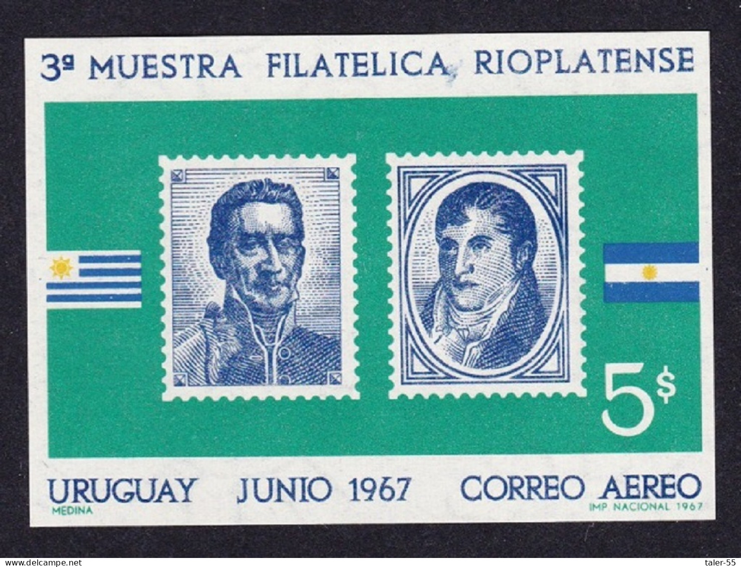 Uruguay Flags River Plate Philatelic Exhibition MS 1967 MNH SG#MS1342 Sc#C319 - Uruguay