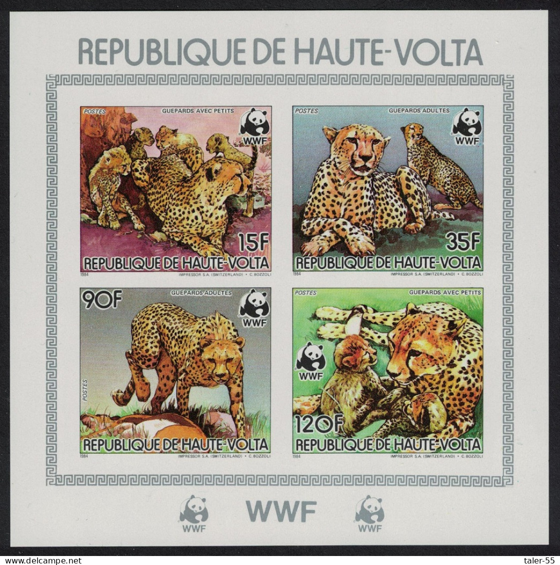 Upper Volta WWF Cheetah Souvenir Sheet Imperf 1984 MNH SG#723-726 MI#957-960KB B Sc#654-657 - Alto Volta (1958-1984)