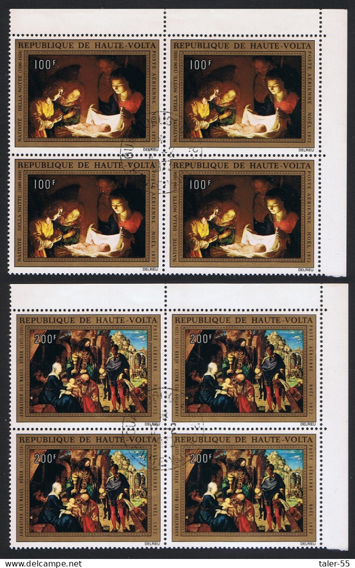 Upper Volta Christmas Religious Paintings 2v Corner Blocks Of 4 1972 CTO SG#397-398 Sc#C127-C128 - Haute-Volta (1958-1984)