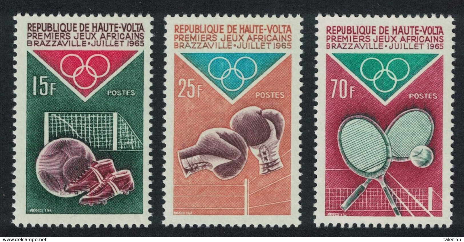 Upper Volta Football Boxing Tennis Sports 3v 1965 MNH SG#164-166 - Alto Volta (1958-1984)