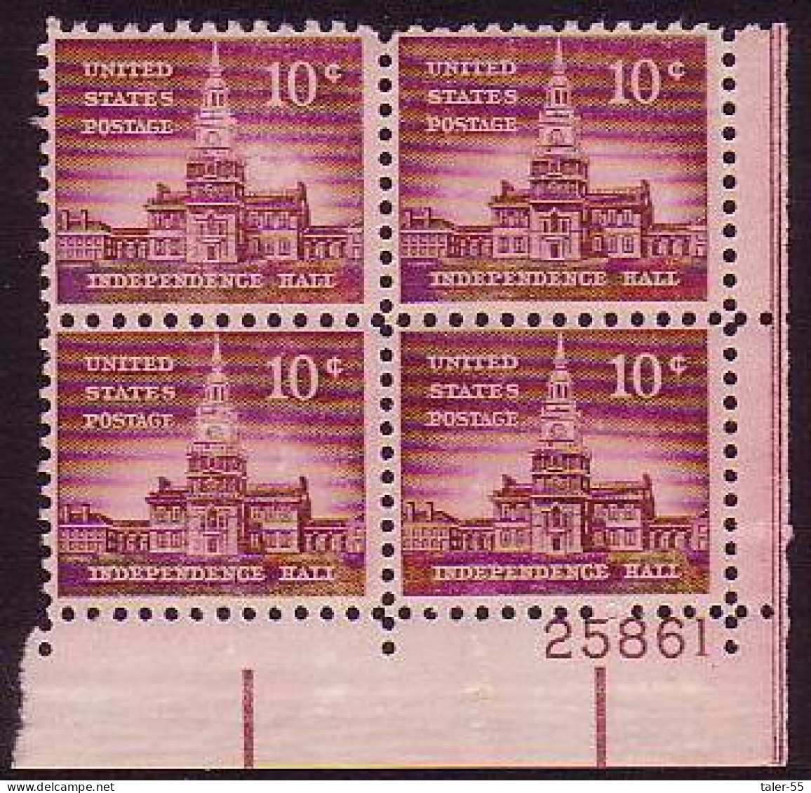USA Independence Hall 10c Plate Block 1956 MNH SG#1043 MI#665A - Unused Stamps