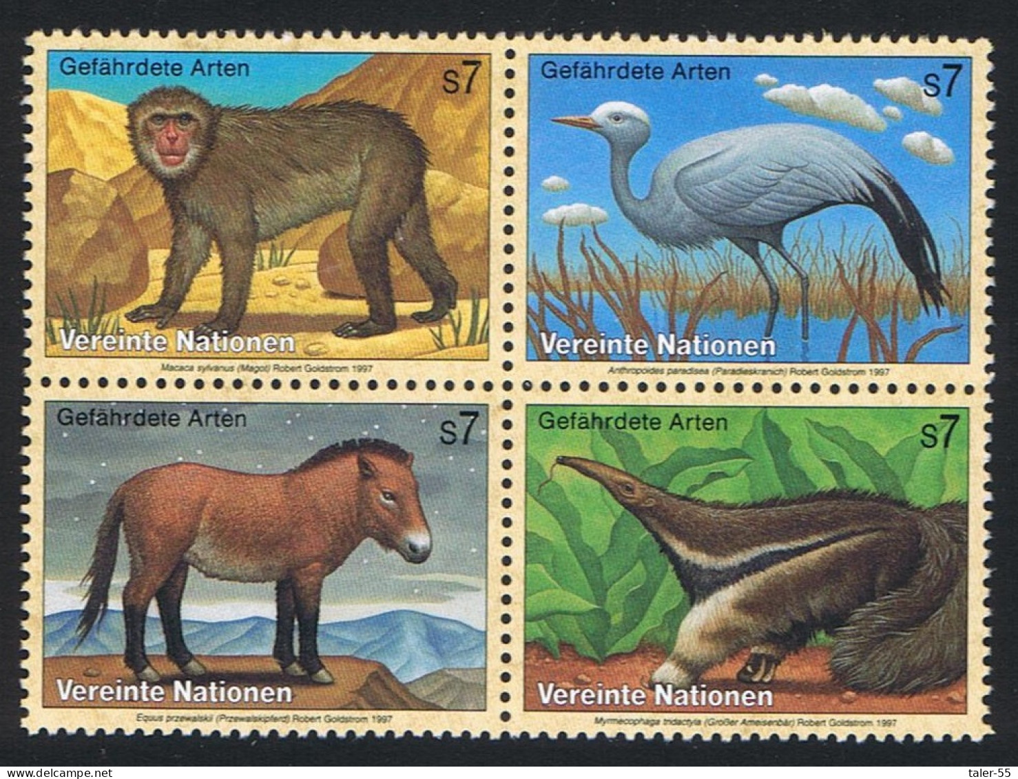 UN Vienna Birds Ape Stork Horse Anteater 4v Block Of 4 1997 MNH SG#V223-V226 MI#222-225 Sc#217a - Other & Unclassified