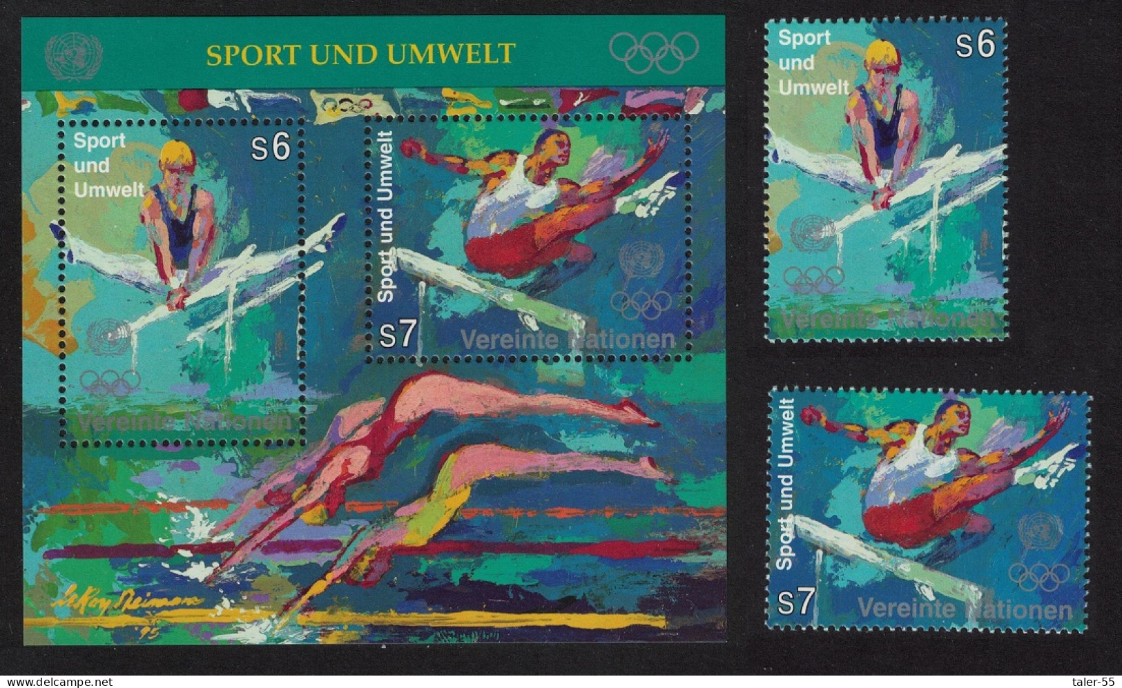 UN Vienna Swimming Gymnastics Sport 2v+MS 1996 MNH SG#V214-MSV216 - Other & Unclassified