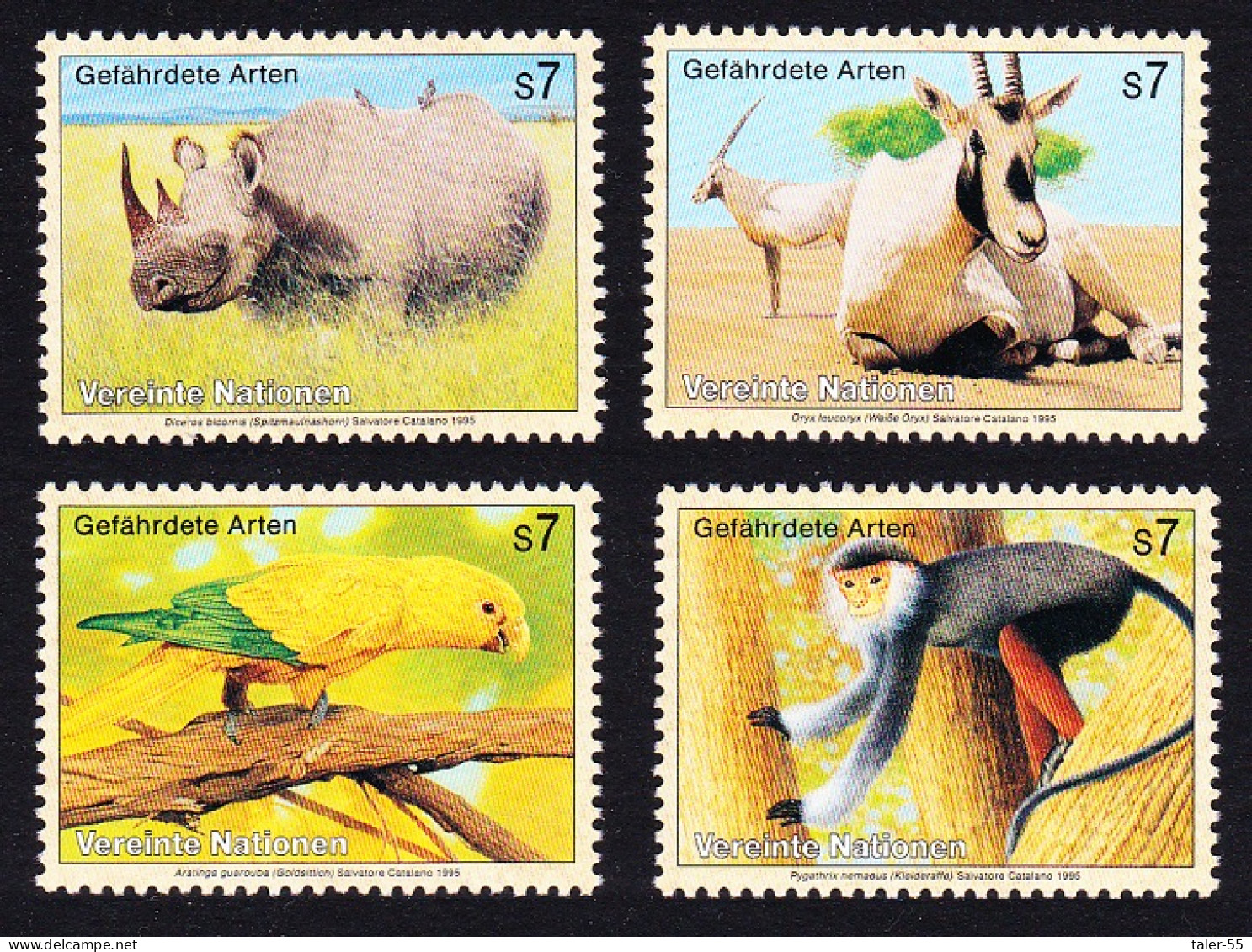 UN Vienna Birds Rhinoceros Parrot Monkey Oryx 4v 1995 MNH SG#V179-V182 Sc#183-186 - Altri & Non Classificati