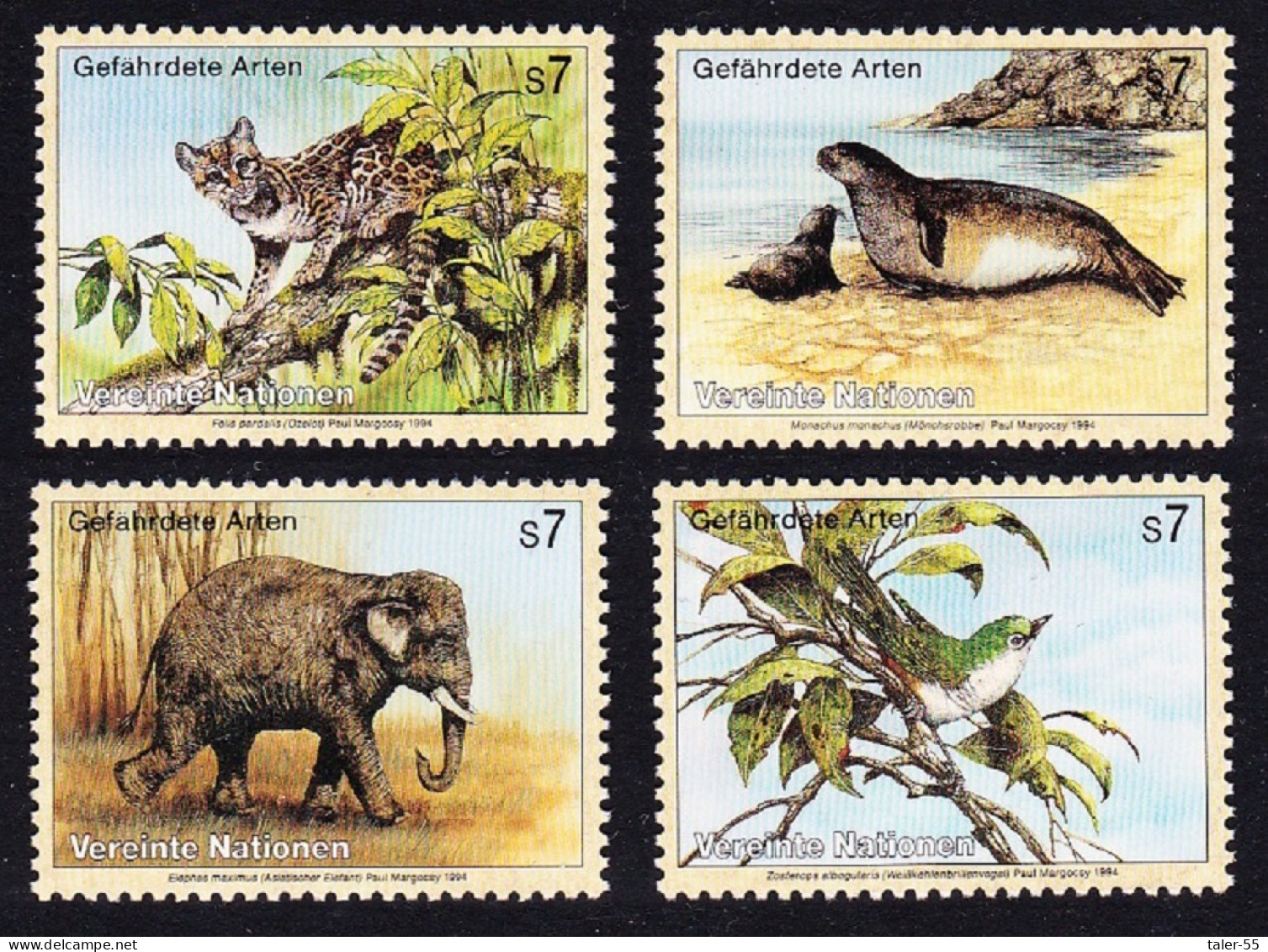 UN Vienna Ocelot Bird White Eye Monk Seal Elephant 4v 1994 MNH SG#V161-V164 Sc#162-165 - Autres & Non Classés