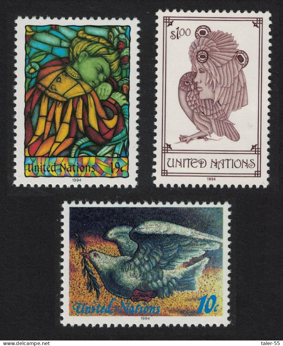 UN New York Dove Of Peace Owl Birds Mosaic 3v 1994 MNH SG#653-655 - Other & Unclassified