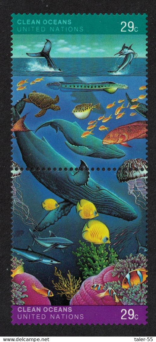 UN New York Whales Fish Marine Life Clean Oceans Pair 1992 MNH SG#613-614 - Other & Unclassified