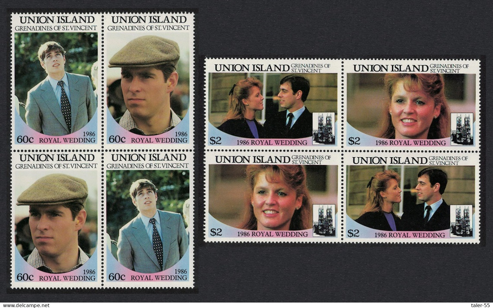 Union Island Royal Wedding Prince Andrew 4v Cross-blocks 1986 MNH Sc#228-231 - St.Vincent & Grenadines