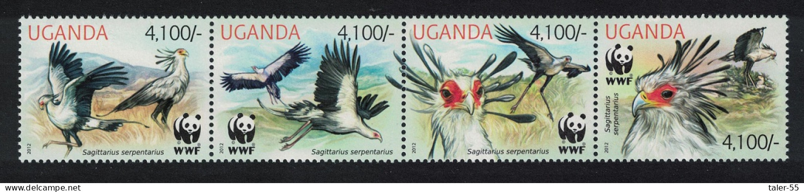 Uganda WWF Secretarybird Strip Of 4v 2012 MNH - Ouganda (1962-...)
