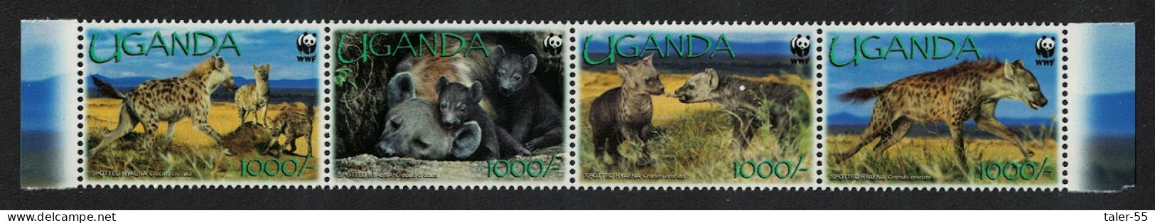 Uganda WWF Spotted Hyaena Strip Of 4v 2008 MNH SG#2551-2554 MI#2663-2666 Sc#1892a-d - Uganda (1962-...)