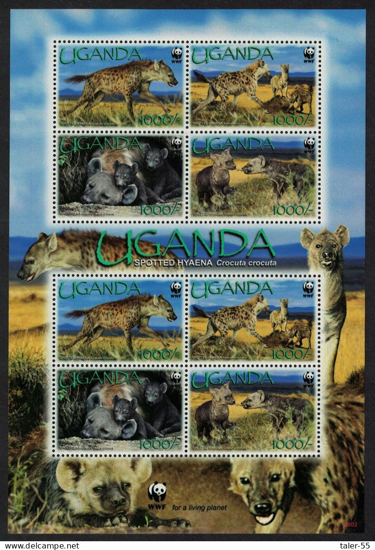 Uganda WWF Spotted Hyaena Sheetlet Of 2 Sets 2008 MNH SG#MS2555 MI#2663-2666 Sc#1892a-d - Uganda (1962-...)