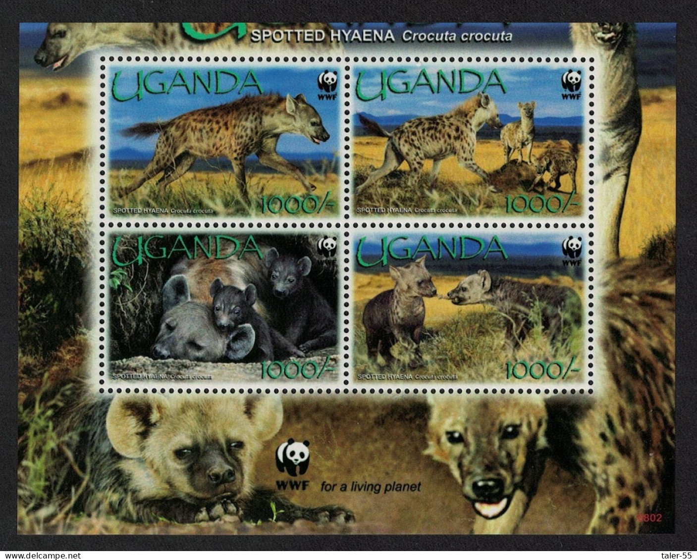 Uganda WWF Spotted Hyaena 4v Block Of 4 WWF Logo 2008 MNH SG#2551-2554 MI#2663-2666 Sc#1892a-d - Uganda (1962-...)