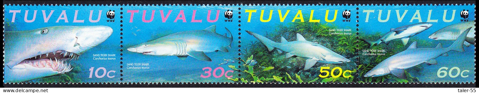 Tuvalu WWF Sand Tiger Shark Strip Of 4v 2000 MNH SG#872-875 MI#862-865 Sc#816 A-d - Tuvalu