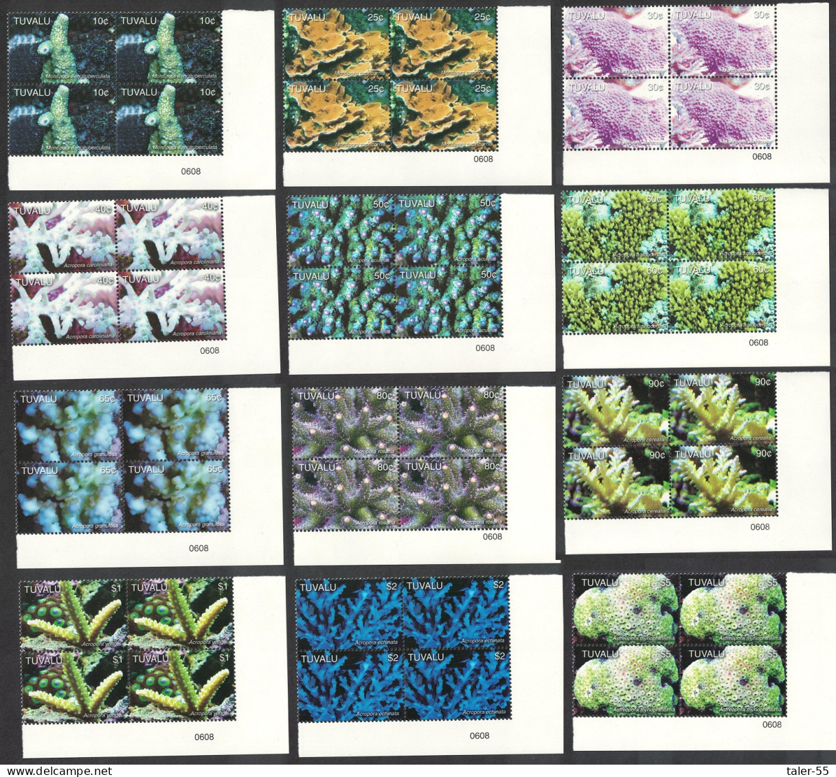 Tuvalu Corals 12v Corner Blocks Of 4 2006 MNH SG#1208-1219 MI#1291-1302 - Tuvalu