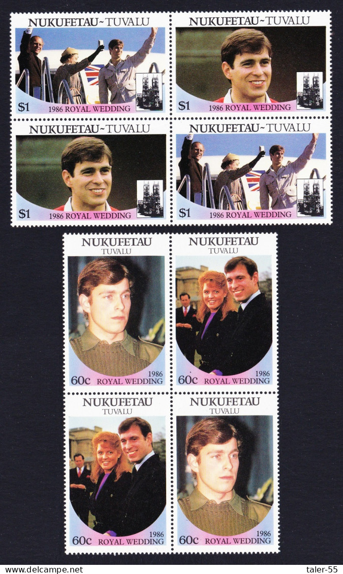 Tuvalu Nukufetau Royal Wedding Prince Andrew 4v Cross-blocks 1986 MNH - Tuvalu (fr. Elliceinseln)