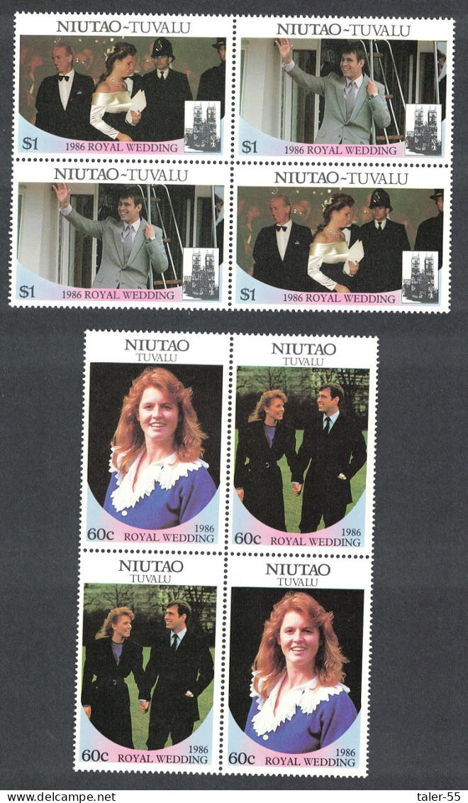 Tuvalu Niutao Royal Wedding Prince Andrew 4v Cross-blocks 1986 MNH Sc#63-64 - Tuvalu (fr. Elliceinseln)