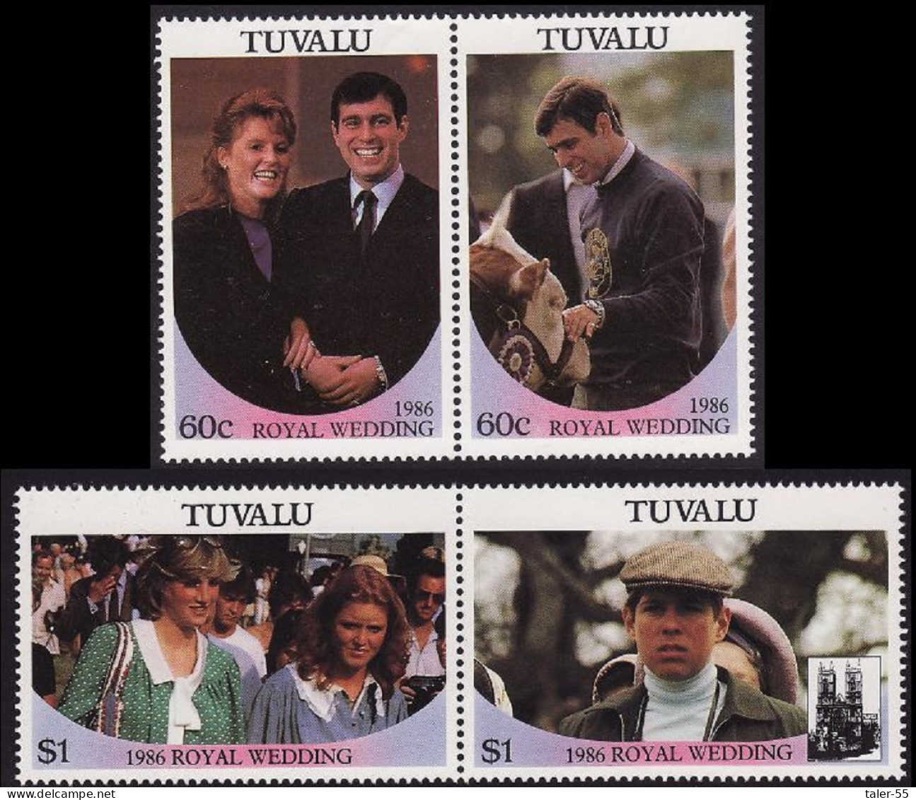 Tuvalu Royal Wedding Prince Andrew 4v In Pairs 1986 MNH SG#397-400 - Tuvalu