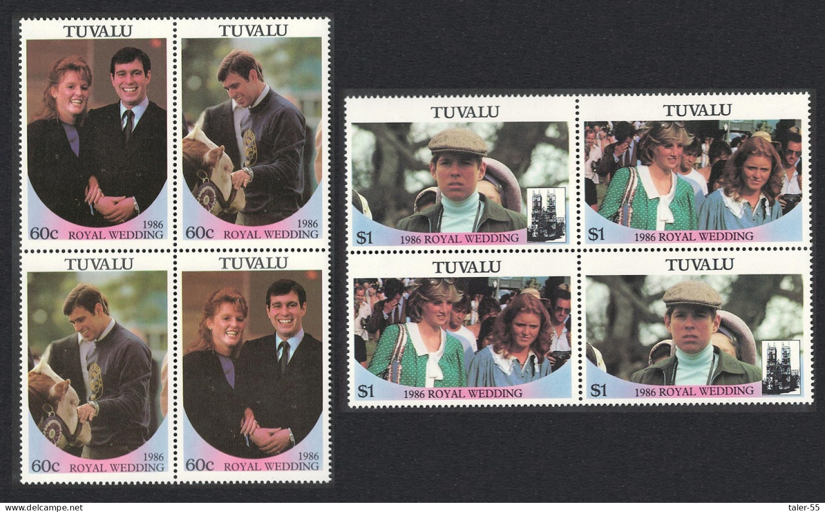Tuvalu Royal Wedding Prince Andrew 4v Blocks Of 4 1986 MNH SG#397-400 - Tuvalu (fr. Elliceinseln)